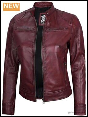 Women's Real Lambskin Leather Cafe Racer Jacket Moto Zipper